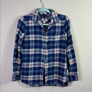 J. Crew Plaid Flannel Button Down Shirt Blue Pink w/ pocket 100% Cotton size 0